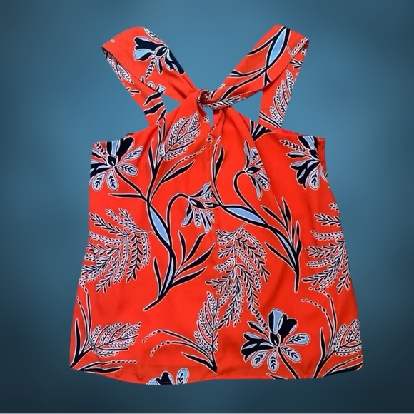 Banana Republic Orange Blue Twist Neck Top Size Small Tropical Vacation Resort - Picture 1 of 6